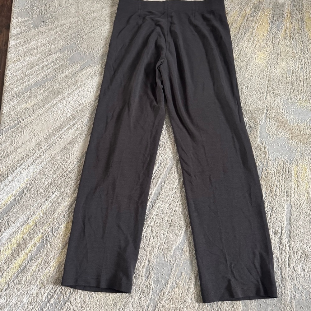 Eileen Fisher wide leg gray brown pants Wool Blend Stretch pull on medium